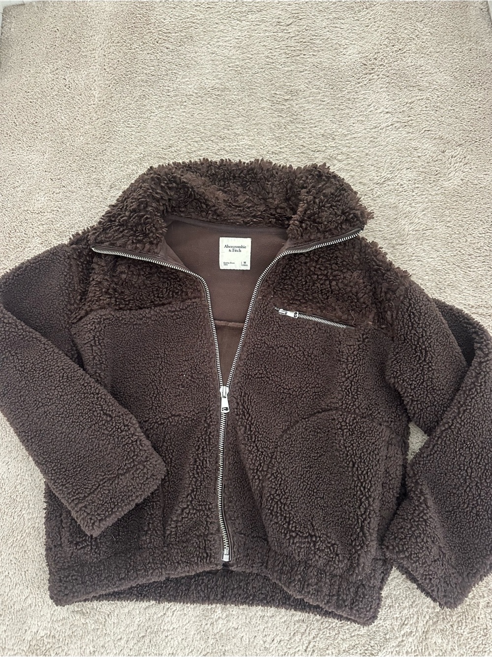 Abercrombie & Fitch Kids Chocolate Brown Sherpa Zip Jacket
